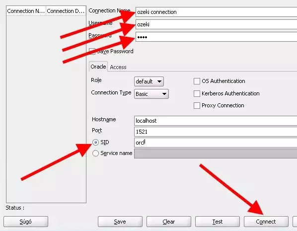 specify parameters for connection