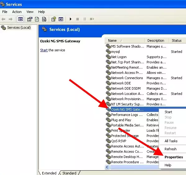 properties of ozeki ng sms gateway