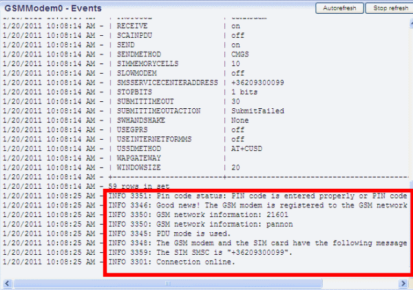 gsm modem is now registered to the network