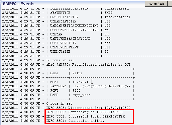 the smpp connection is online