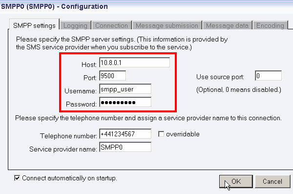 the smpp server settings