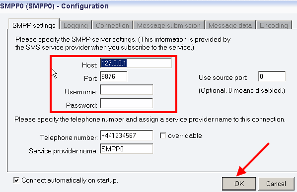 smpp settings tab