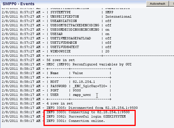 status of the connection