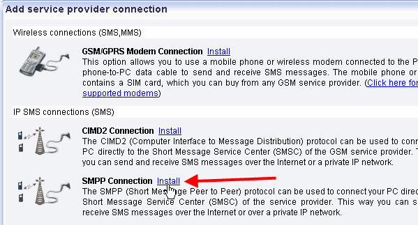 install an smpp connection
