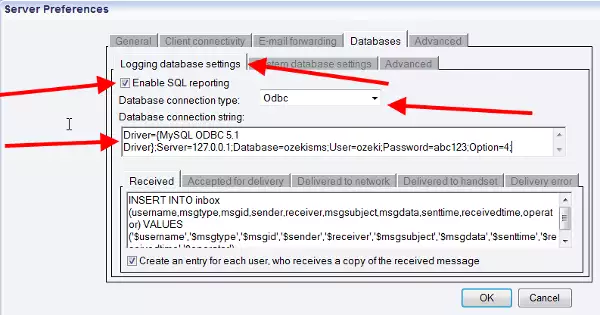 enabling sql logging in sms gateway