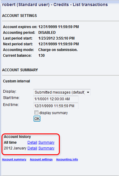 the accounting history menu