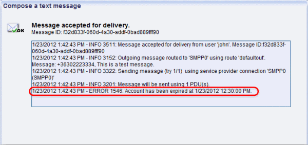 sending message with an expired account