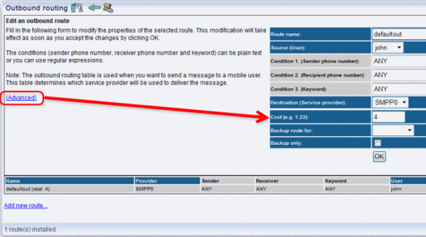 setting the route cost