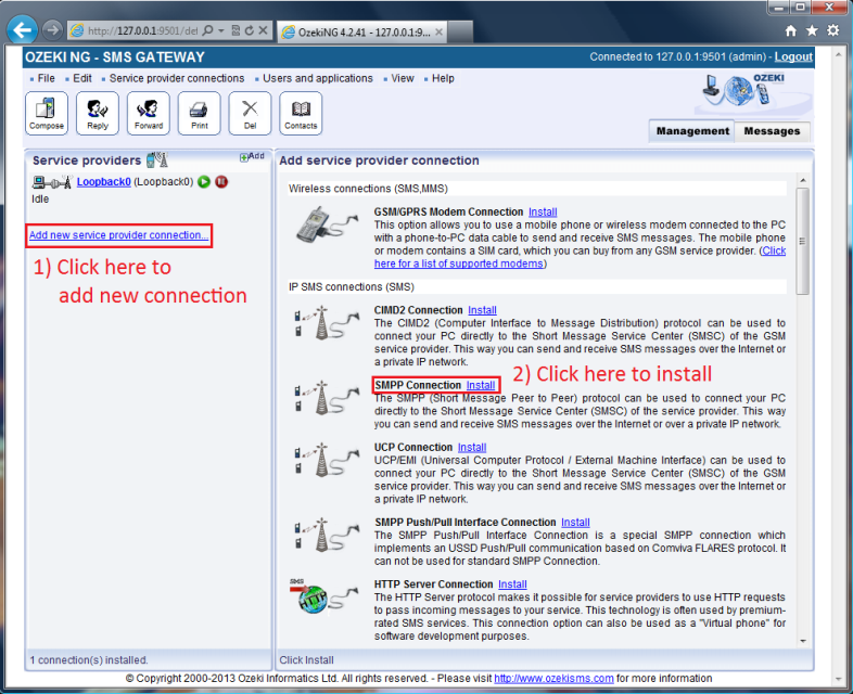 SMPP connection installation in SMS Gateway