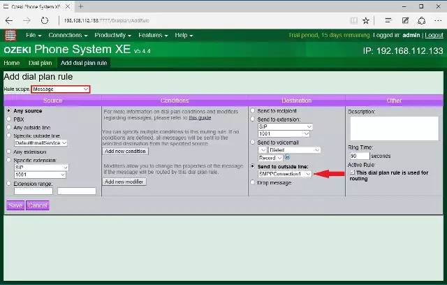 creating outgoing/outbound route