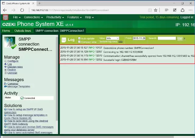 successful connection log in the pbx