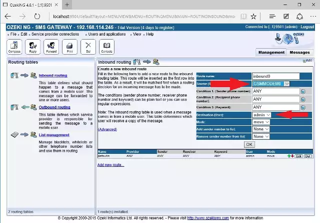 setting up and inbound routing rule