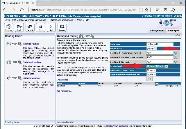 outbound routing rule set up