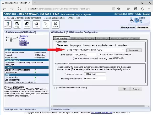 selecting the port number