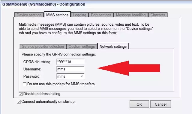 setting the username and password