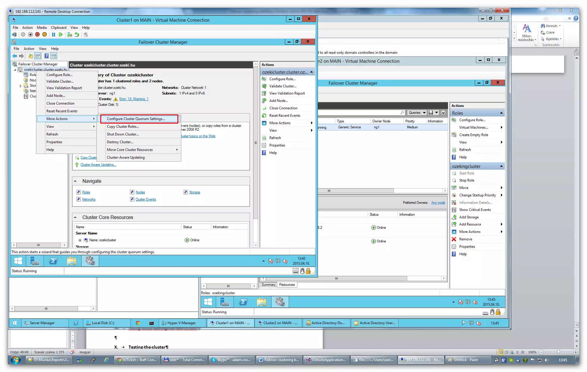 configuring a cluster quorum