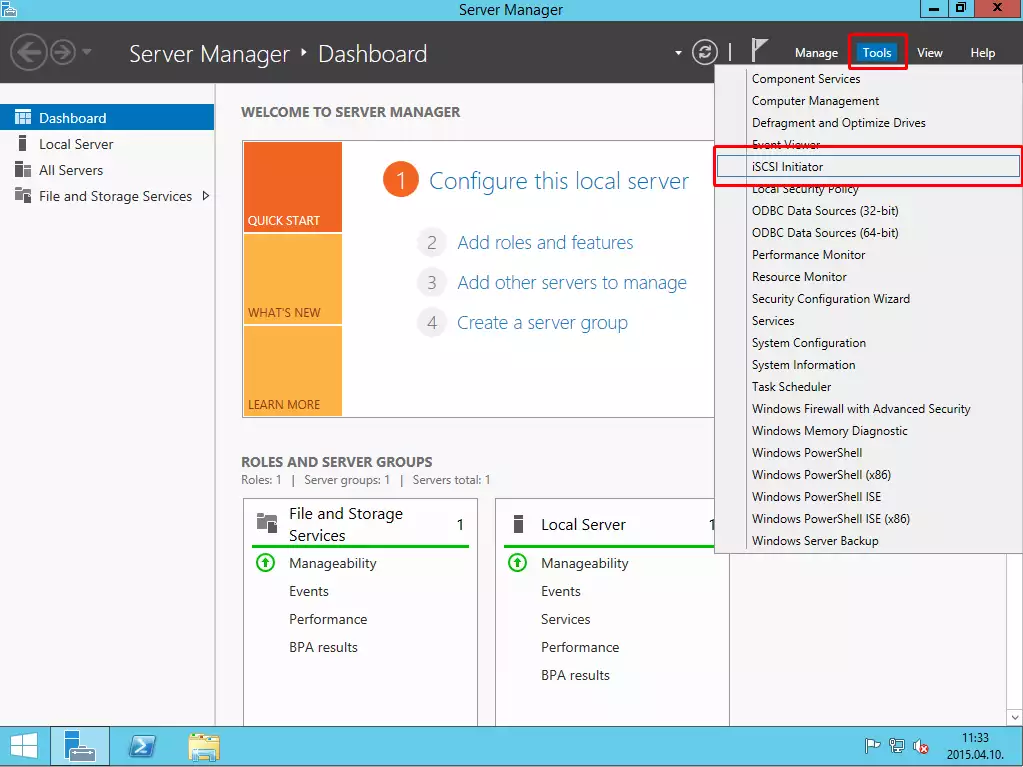 selecting the iscsi initiator