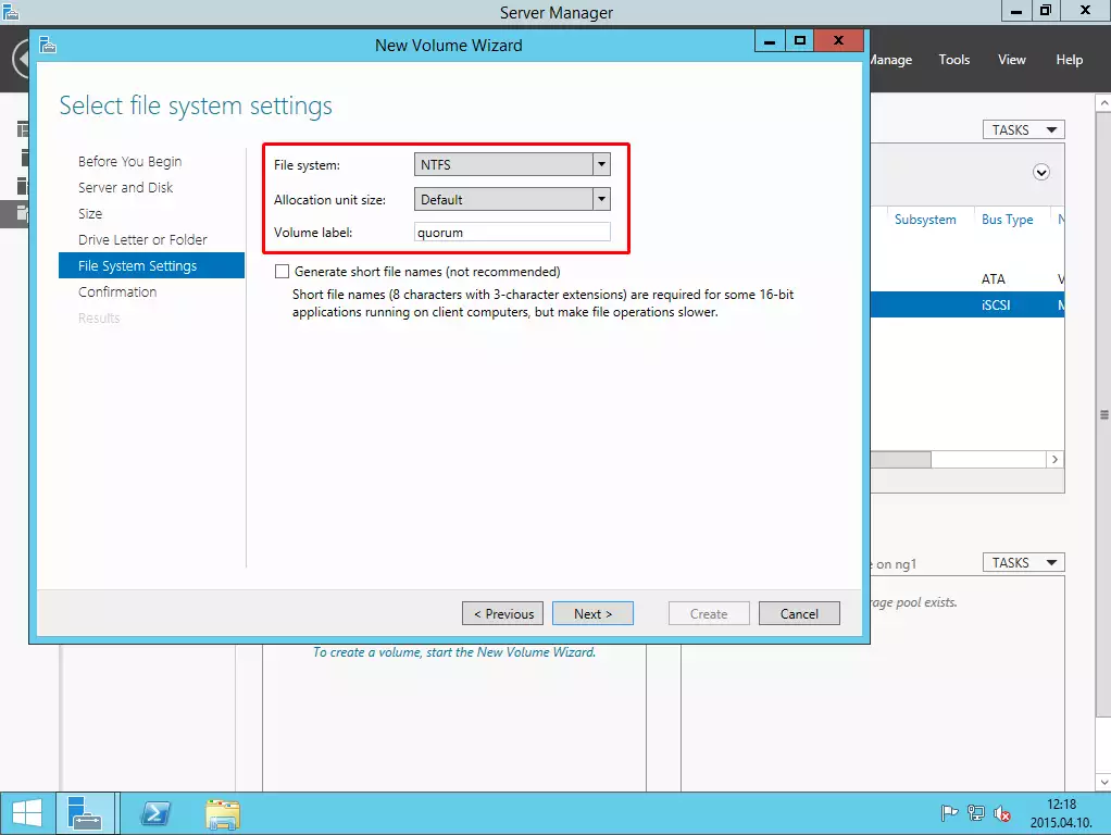 selecting ntfs as a file system and select volume label