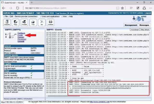 connecting to the smsc