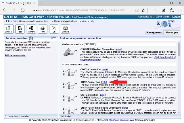 selecting smpp connection