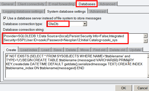 system database settings