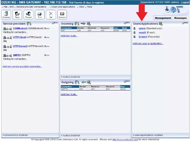 choosing a user in sms gateway