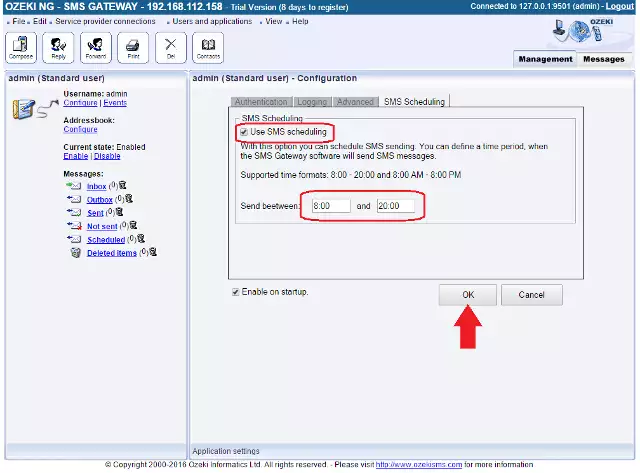 setting up a time period in sms gateway