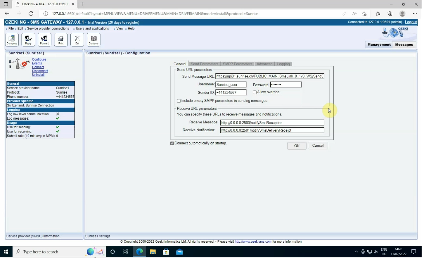 configure connection details