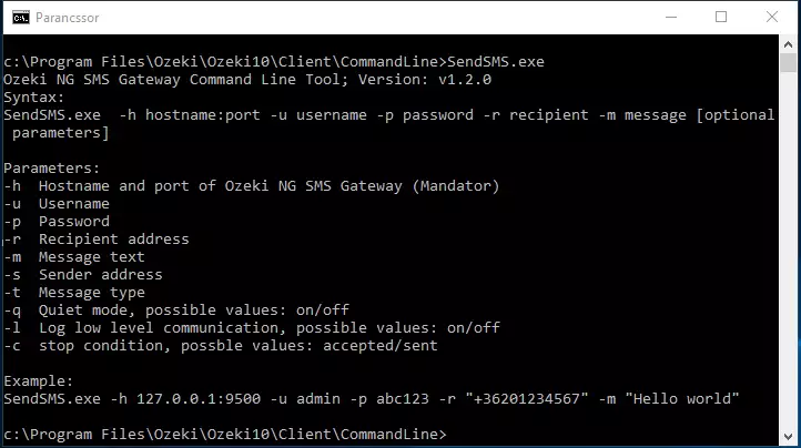 command line sms client executing send sms exe