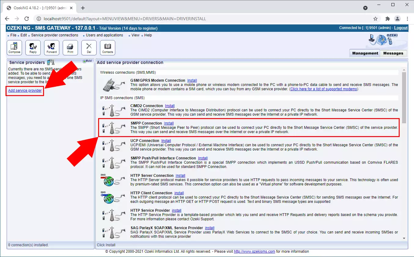 configure smpp sms gateway