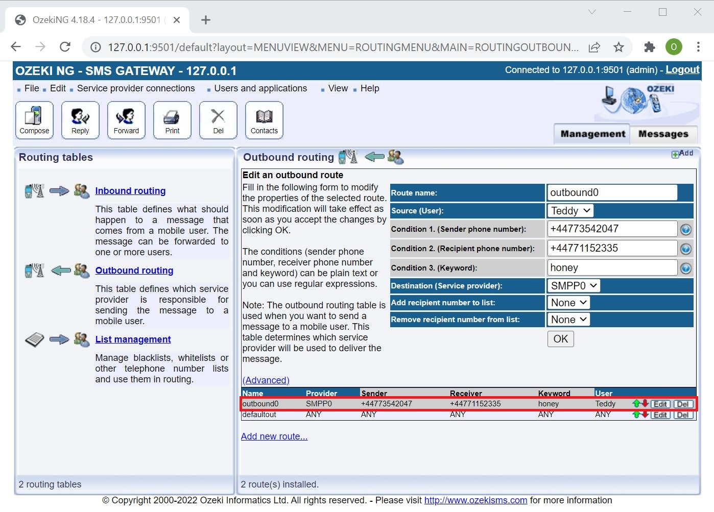 outbound routing rule