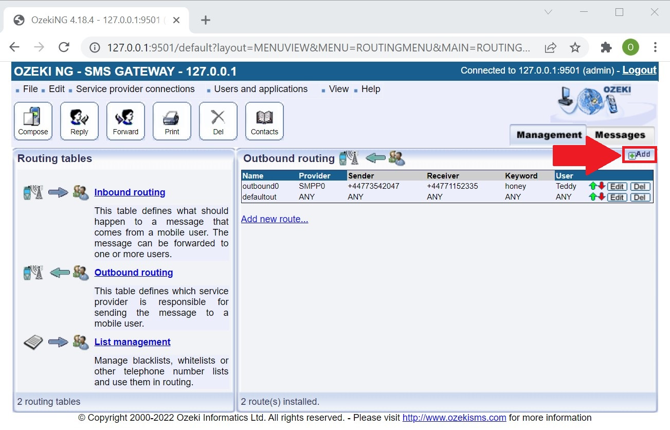 outbound routing panel