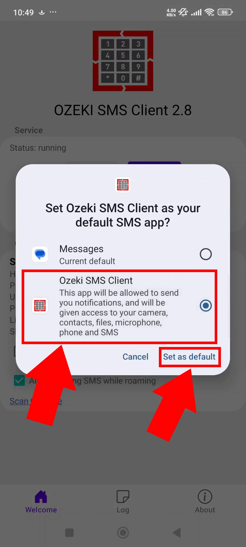 Set Ozeki SMS Client as default SMS handler