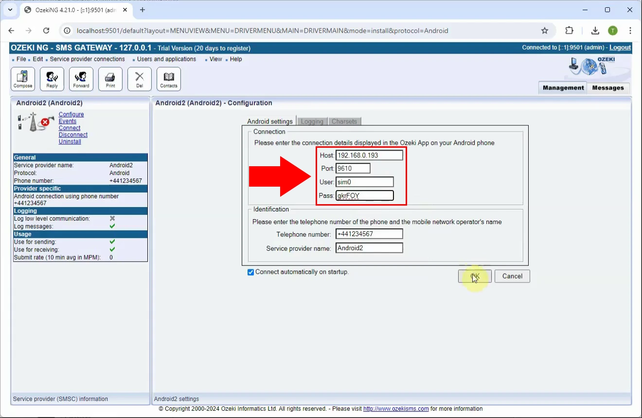 Configure connection